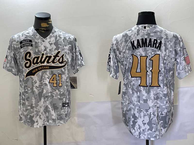 Men%27s New Orleans Saints #41 Alvin Kamara Arctic Camo 2024 Salute to Service Stitched Baseball Jerseys